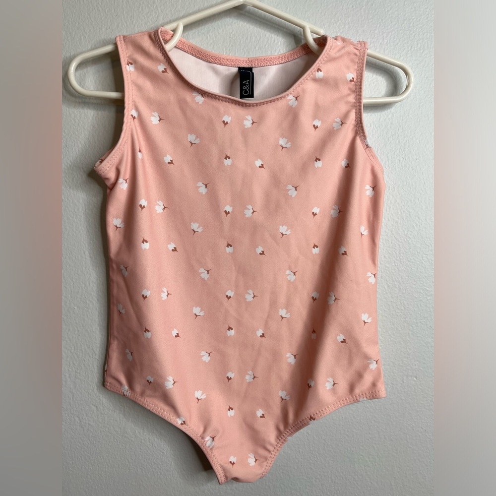 C&A Swimsuit Pink White Rose Blush Floral One Piece 12-18 months EUC